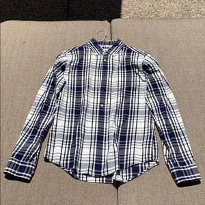 Can't Rugger blue and white plaid Oxford shirt